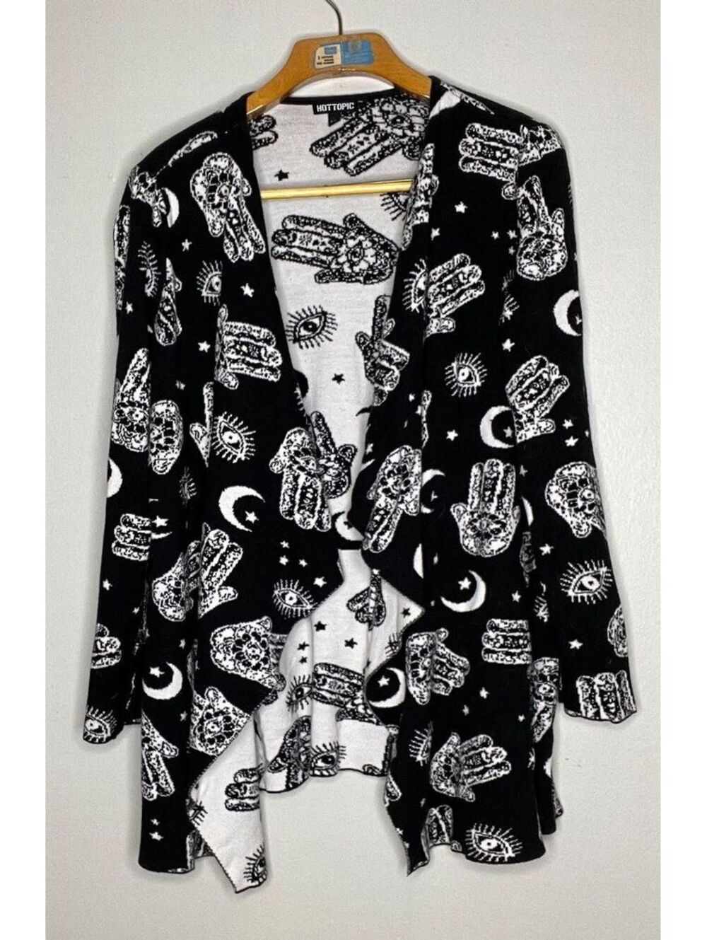 Hot Topic Black and White Hamsa Flyaway Cardigan, Size L